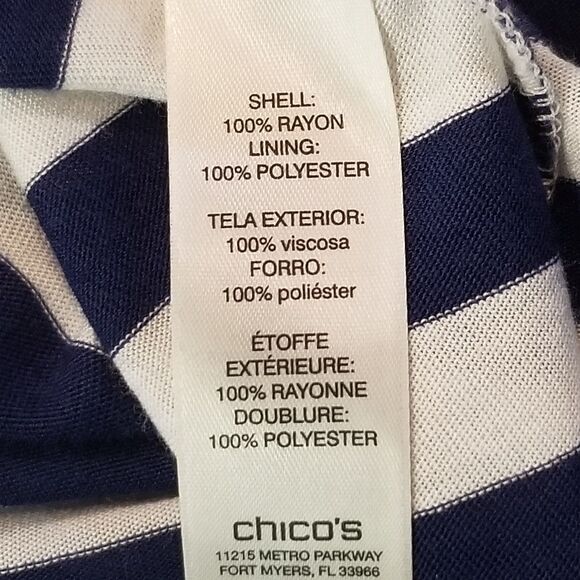 Chicos 3 (XL) Dress Maxi Navy Blue White Striped Jersey Nautical Coastal Comfort - Picture 7 of 9